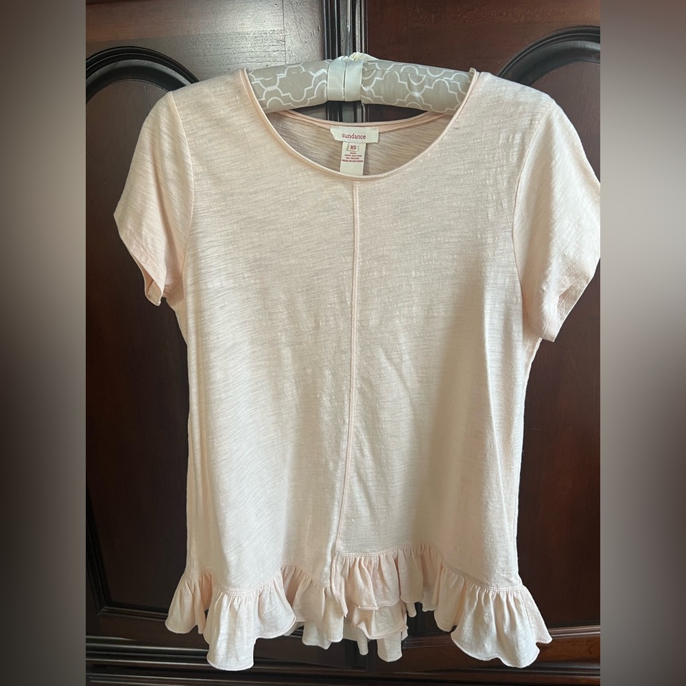 Sundance Pale Pink Short Sleeve Ruffle-Hem Tee